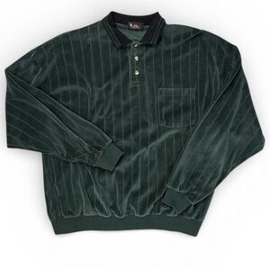 Vintage Bert Pulitzer Velour Pullover Polo Sweatshirt L Green USA Made 90s 80s